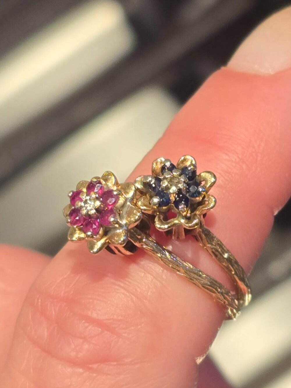 Vintage Red & Blue Tulip Rings